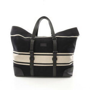 Gucci duffle bag tote leather black beige